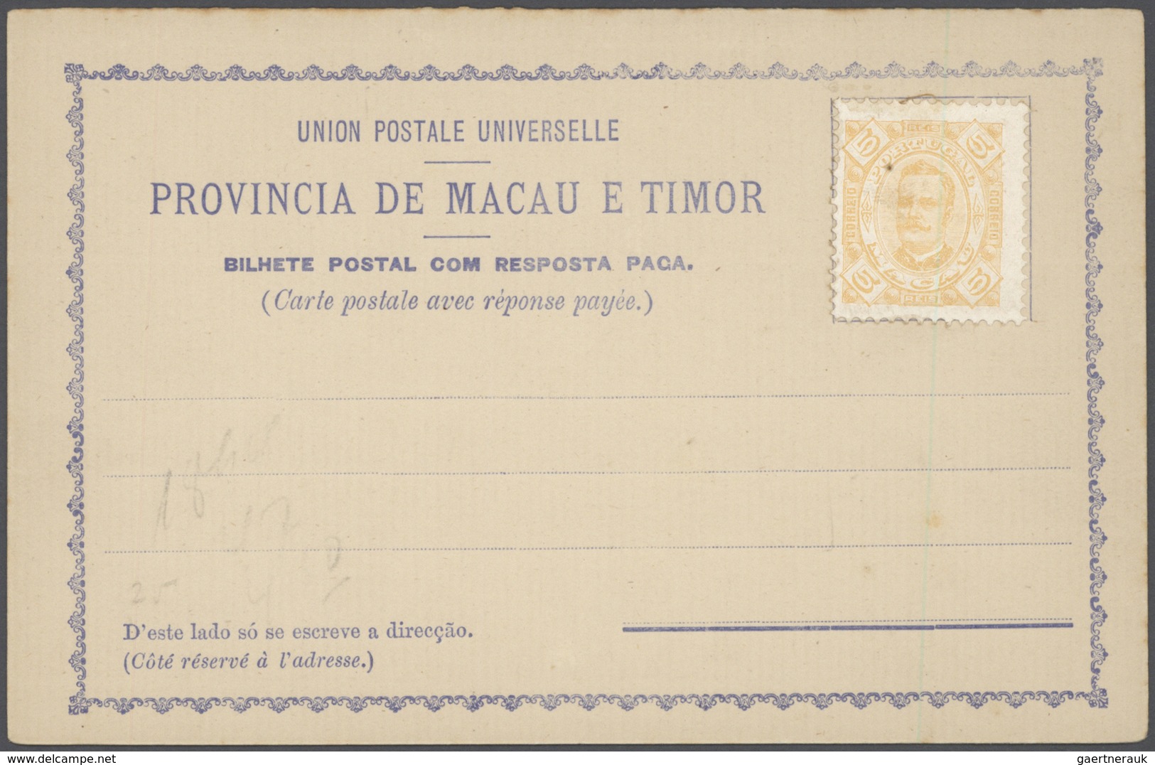 23510 Macau - Ganzsachen: 1892/1900 (ca.), stationery mint (25, also cto x2), only provisional forms with