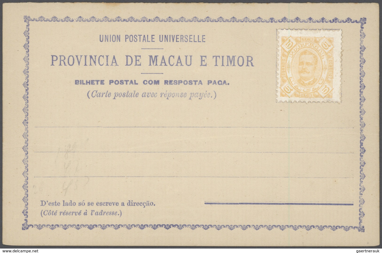23510 Macau - Ganzsachen: 1892/1900 (ca.), stationery mint (25, also cto x2), only provisional forms with