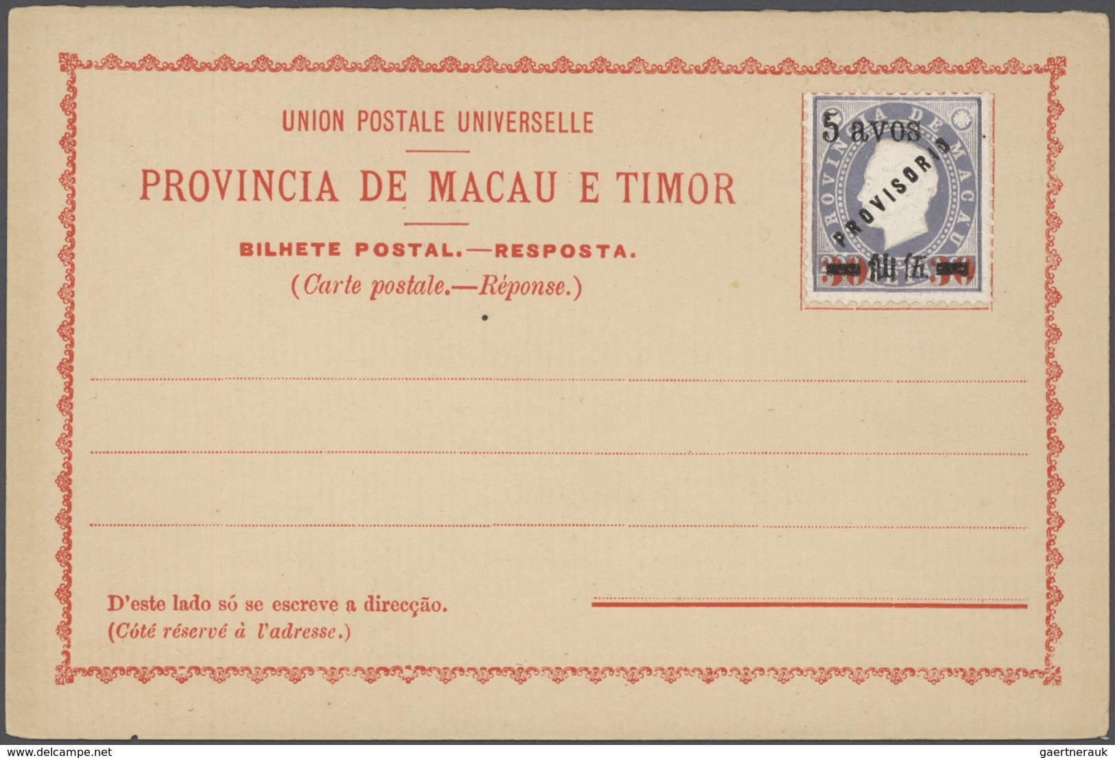 23510 Macau - Ganzsachen: 1892/1900 (ca.), stationery mint (25, also cto x2), only provisional forms with