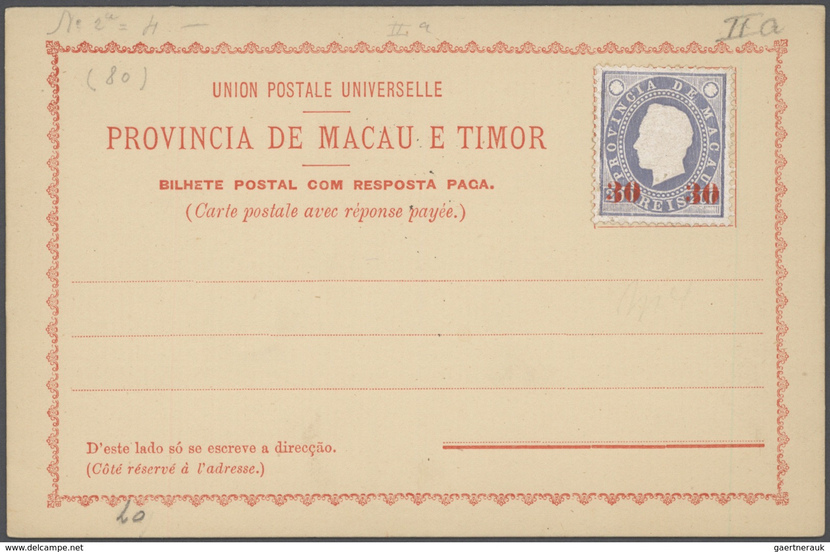 23510 Macau - Ganzsachen: 1892/1900 (ca.), stationery mint (25, also cto x2), only provisional forms with