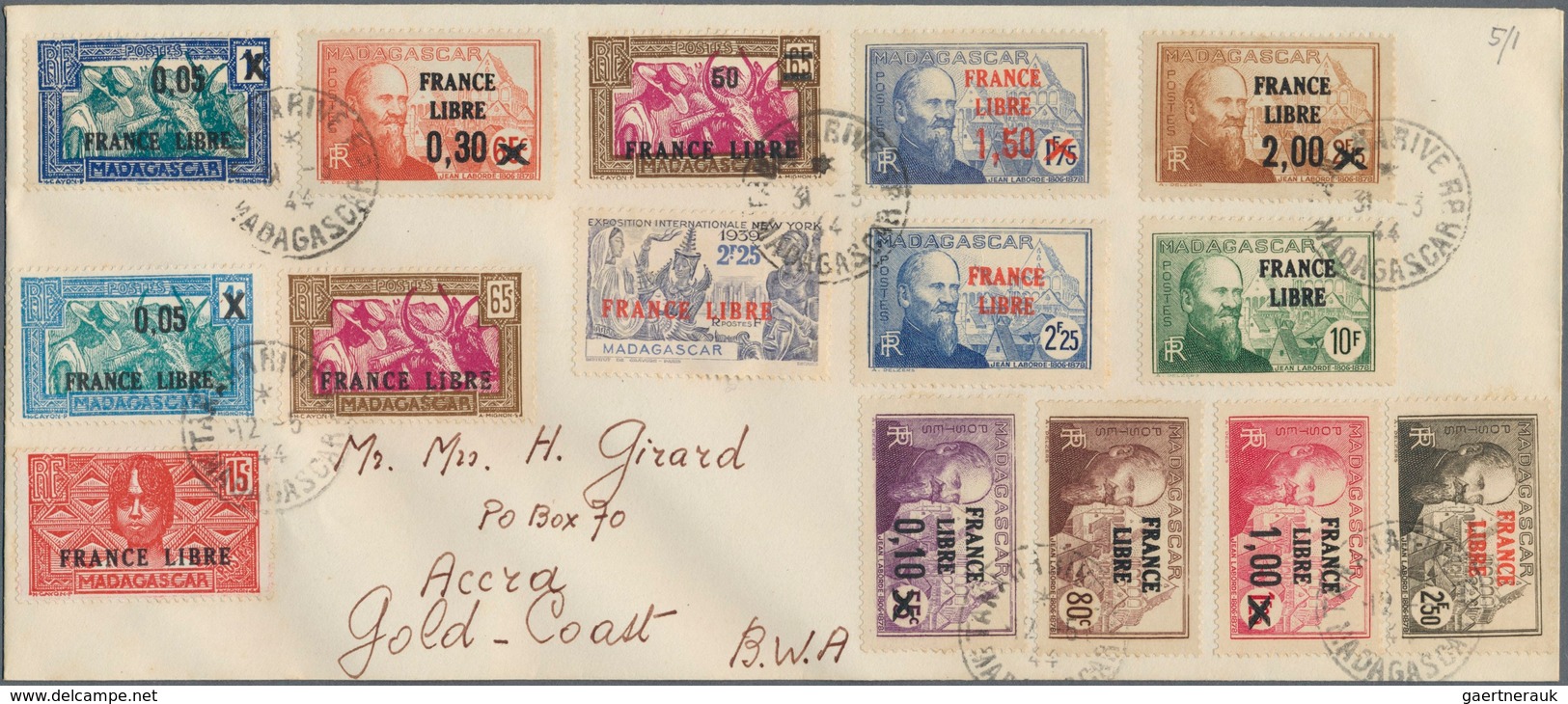 23513 Madagaskar: 1943, FRANCE LIBRE Overprints, Lot Of Five Philatelic Covers From "TANANARIVE" Bearing 5 - Autres & Non Classés
