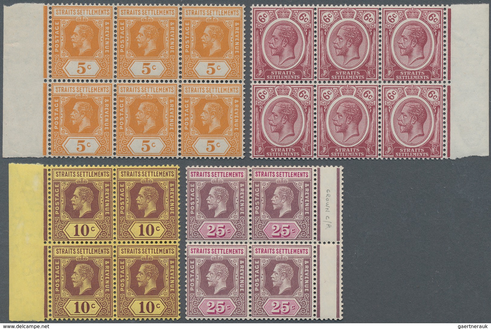 23520 Malaiische Staaten - Straits Settlements: 1912/1923, KGV Mult.Crown CA 1c. - $5, Mint Assortment Of - Straits Settlements