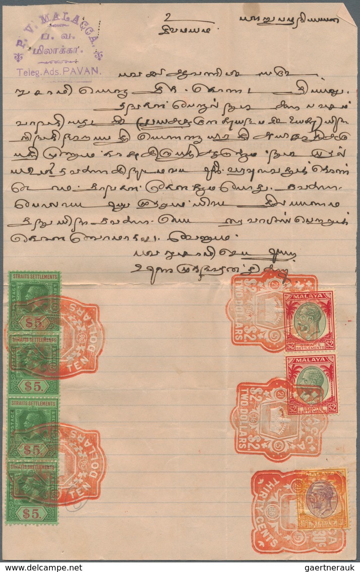 23522 Malaiische Staaten - Straits Settlements: 1920/1923 (ca.), Ten Fiscal Documents Form MALACCA, PENANG - Straits Settlements