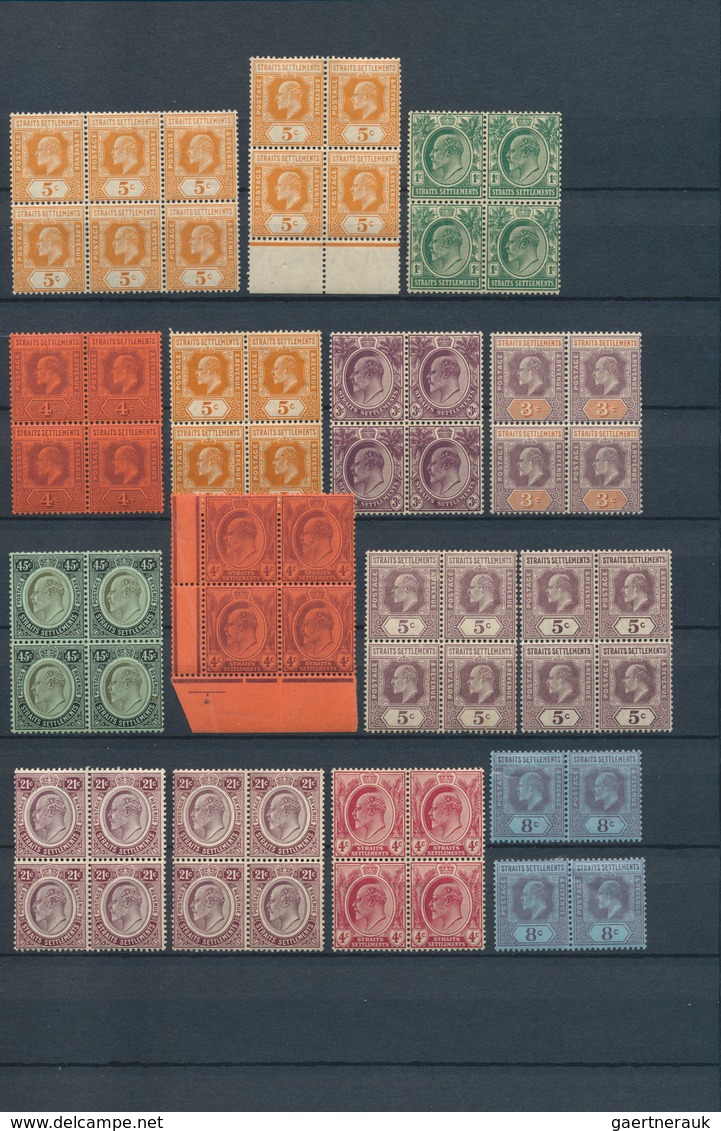 23536 Malaiische Staaten: 1905/1955 (ca.), Mint Assortment Of Multiples From KEVII, Mainly Blocks Of Four - Federated Malay States