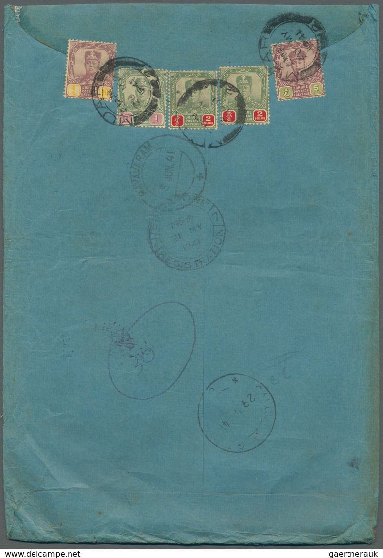 23544 Malaiische Staaten - Johor: 1923/1941 (ca.), Accumulation With Nine Commercial Covers Incl. Differen - Johore