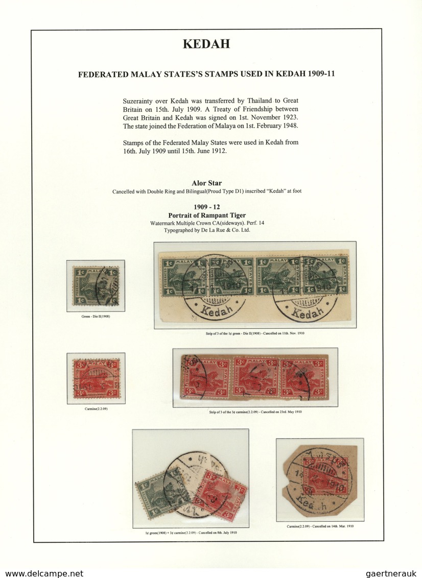 23545 Malaiische Staaten - Kedah: 1909-12, Collection Of 30 Fed. Malay States Stamps Used At Alor Star, Ke - Kedah