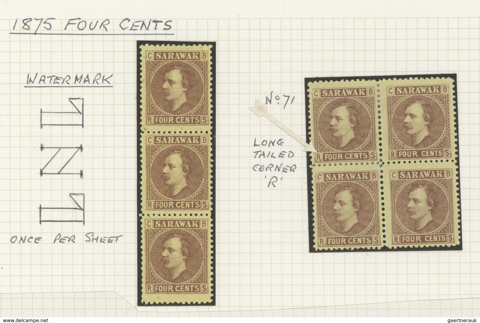 23561 Malaiische Staaten - Sarawak: 1875, 4c. Brown/yellow, Specialised Assortment Of 23 Stamps Within Uni - Autres & Non Classés