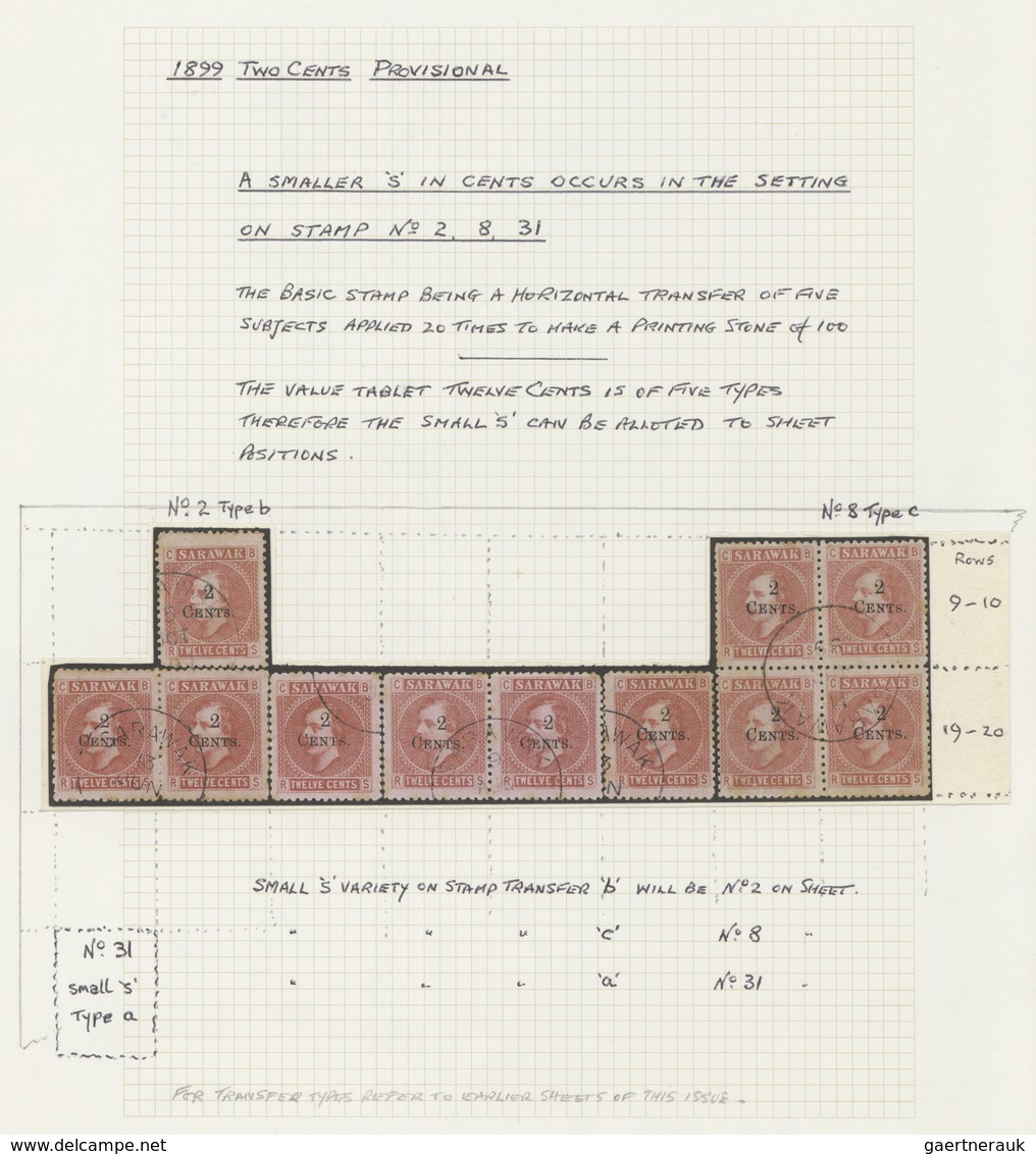 23562 Malaiische Staaten - Sarawak: 1899, Revaluation Overprints, Specialised Assortment Of 49 Stamps Incl - Autres & Non Classés