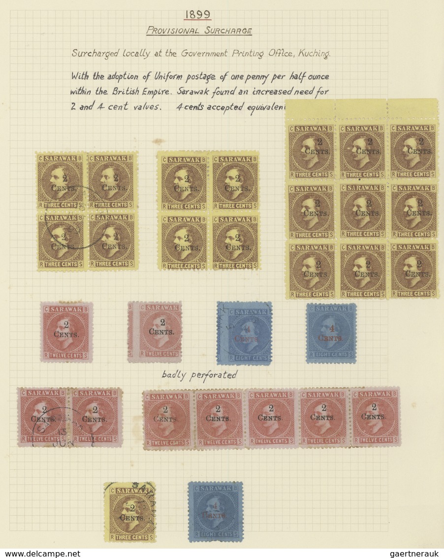 23562 Malaiische Staaten - Sarawak: 1899, Revaluation Overprints, Specialised Assortment Of 49 Stamps Incl - Autres & Non Classés