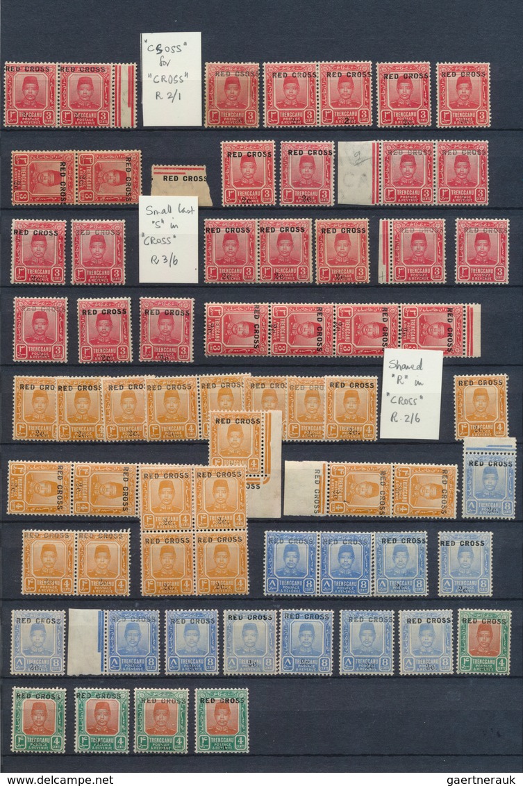 23578 Malaiische Staaten - Trengganu: 1917/1918, Red Cross, Mint Assortment Of 65 Stamps Of All Denominati - Trengganu
