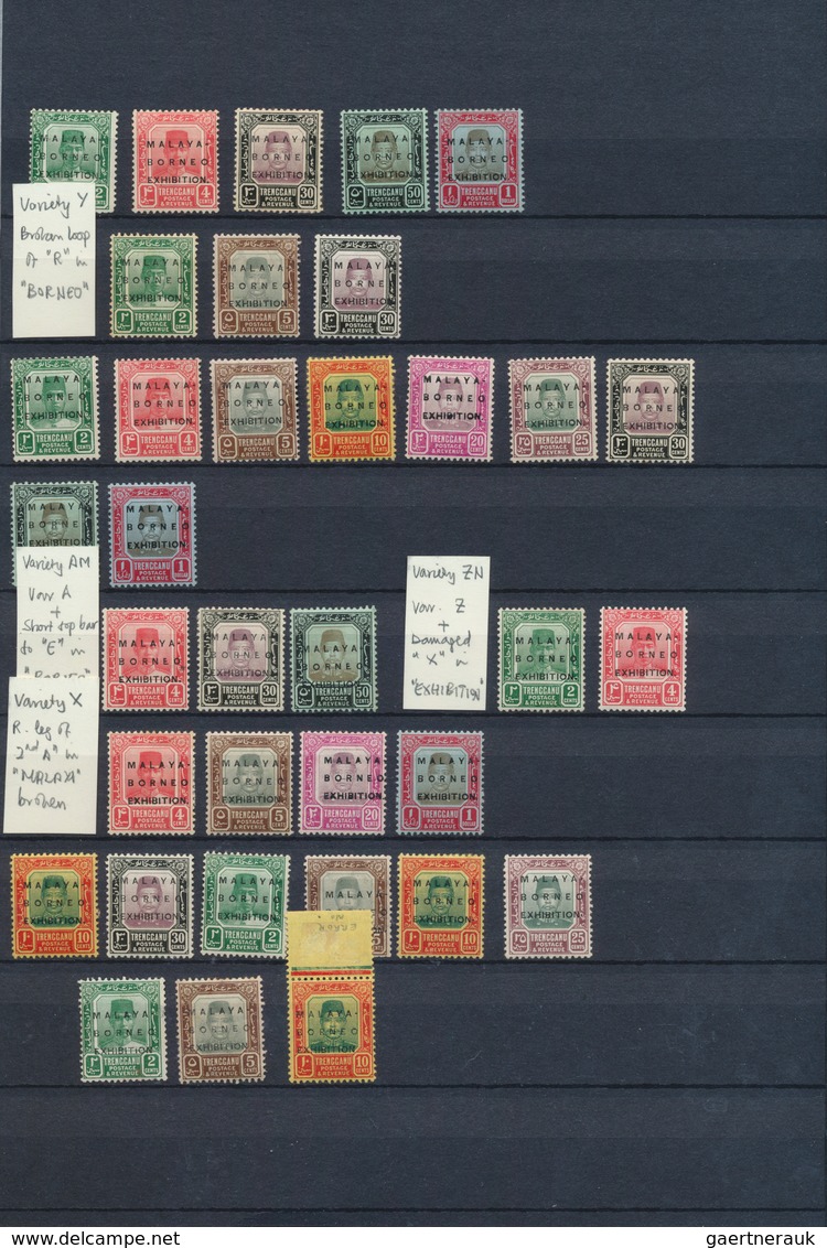 23580 Malaiische Staaten - Trengganu: 1922, MALAYA BORNEO EXHIBITION, Mint Assortment Of 35 Stamps 2c. To - Trengganu