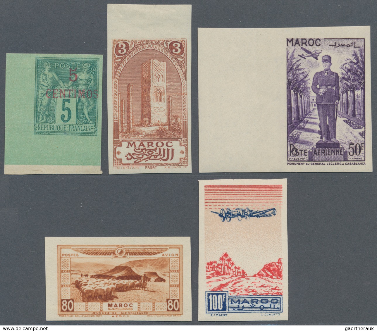 23591 Marokko: 1891/1952, Mint Collection Of 25 Different IMPERFORATE Stamps. - Maroc (1956-...)