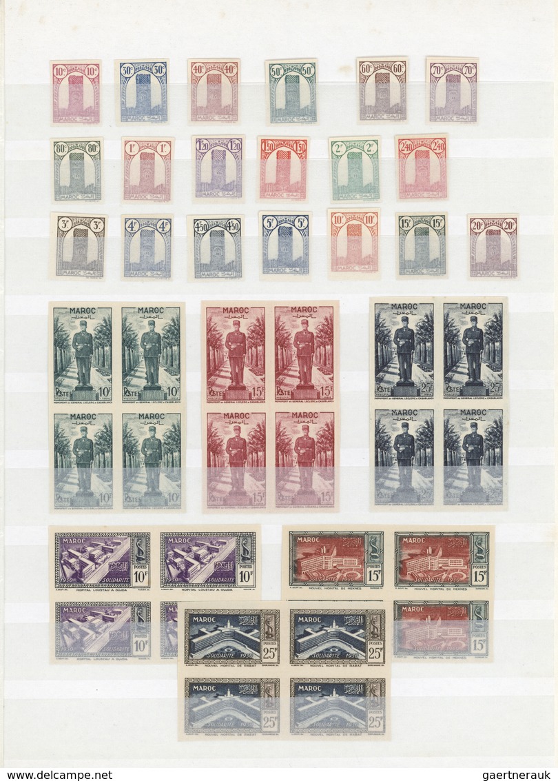 23605 Marokko: 1943/1955, Collection Of Apprx. 110 Imperforate Stamps (incl. Some Duplication And Blocks O - Maroc (1956-...)