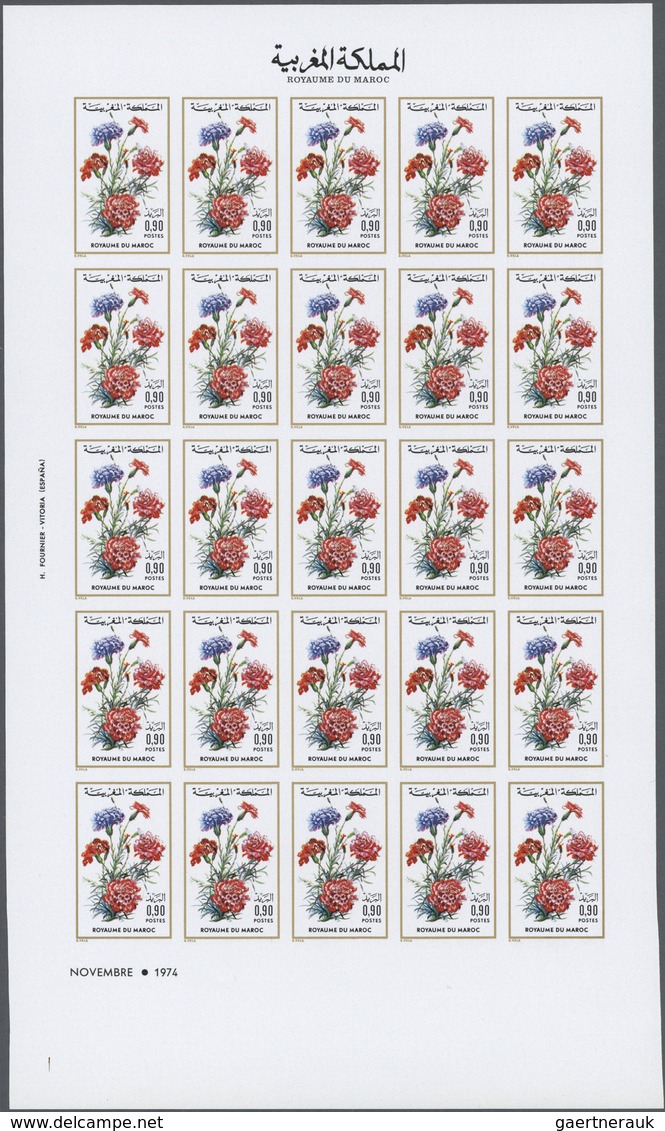 23628 Marokko: 1974/1978, U/m Collection Of 24 UNCUT IMPERFORATE Sheets (=600 Imperforate Stamps) Incl. Th - Maroc (1956-...)