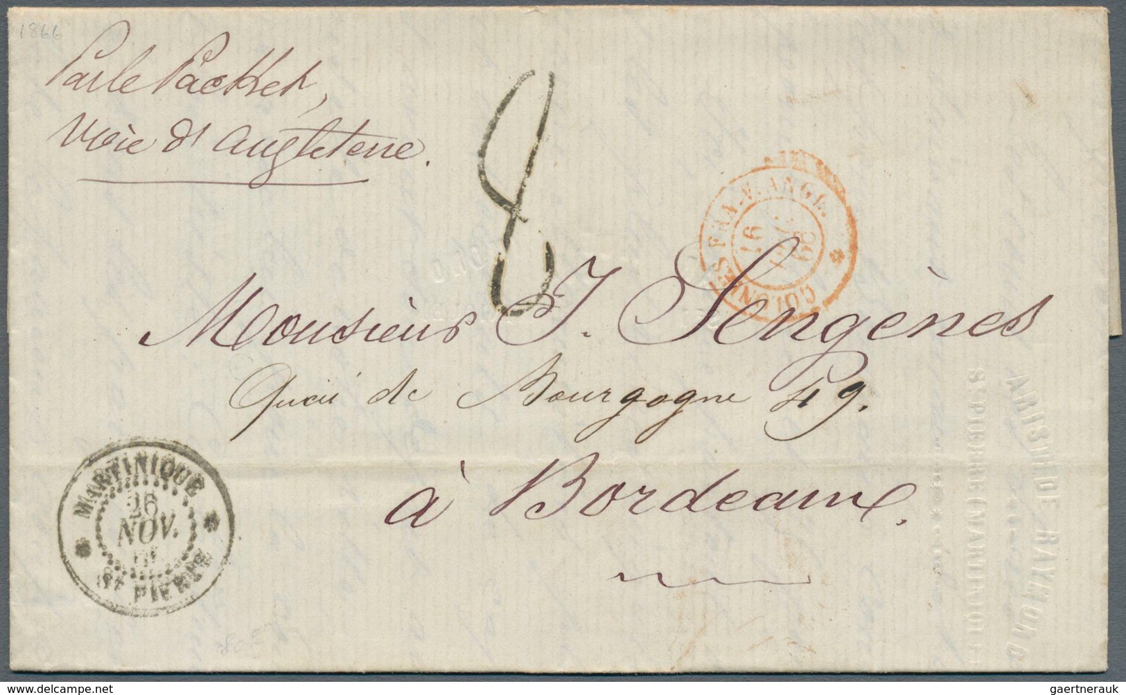 23641 Martinique: 1799/1882 (ca.), Group Of Six Entires (four Stampless And Two Bearing Adhesives), Slight - Autres & Non Classés