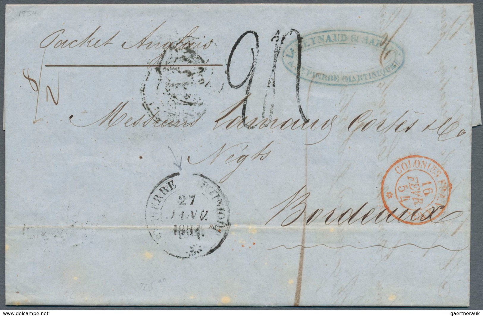 23641 Martinique: 1799/1882 (ca.), Group Of Six Entires (four Stampless And Two Bearing Adhesives), Slight - Autres & Non Classés
