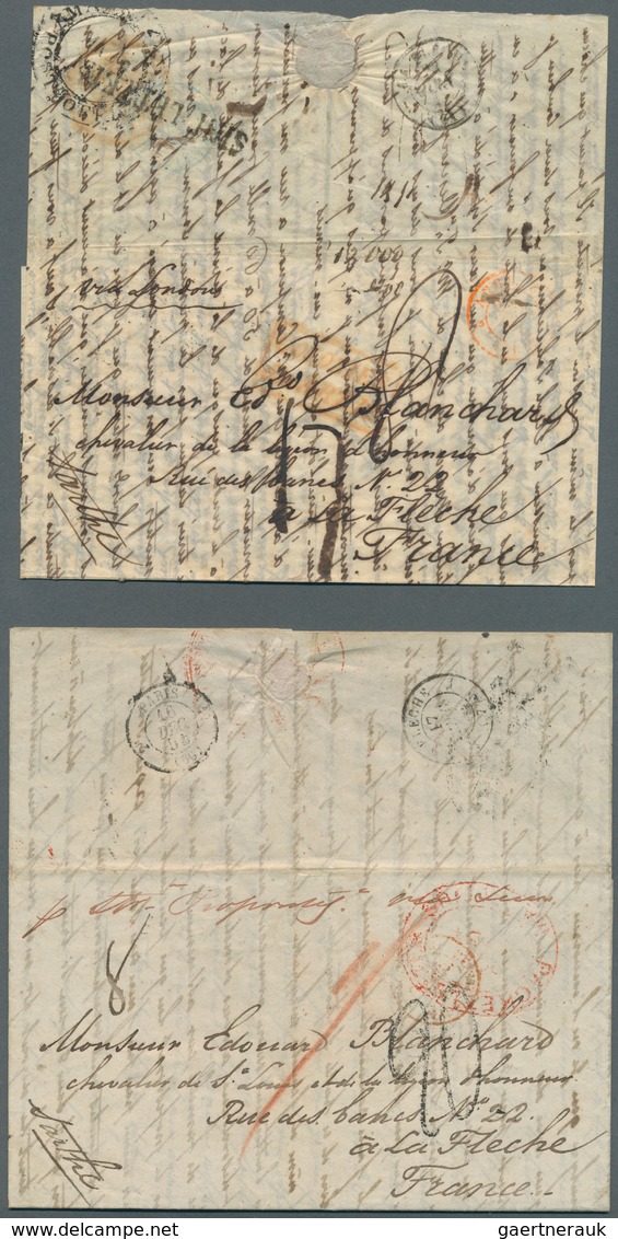 23647 Mauritius: 1844/57 (ca.) A scarce correspondance with ca. 32 stampless entire letters from a sender,