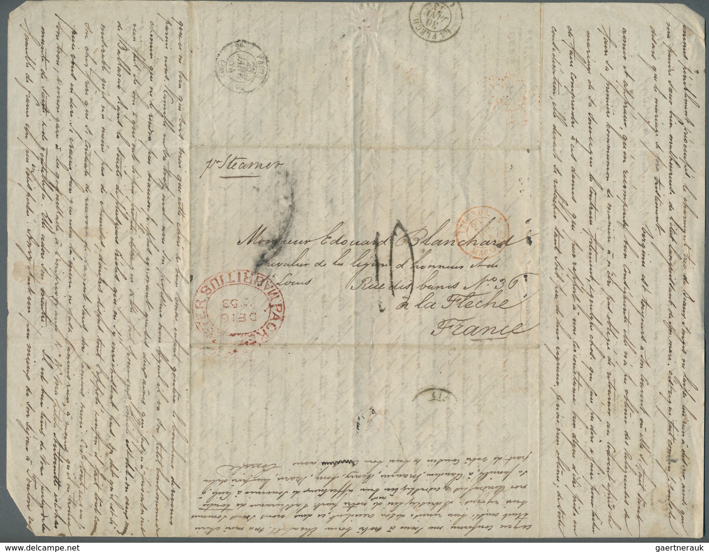 23647 Mauritius: 1844/57 (ca.) A scarce correspondance with ca. 32 stampless entire letters from a sender,