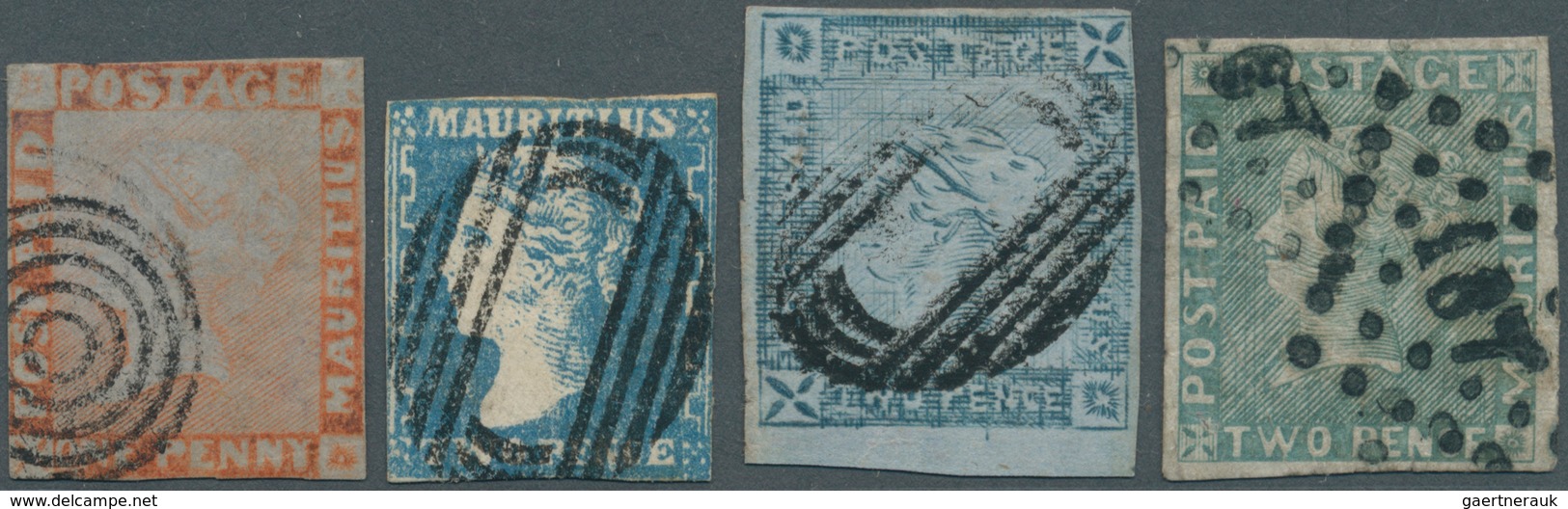 23648 Mauritius: 1848/1859, Group Of Three Used Stamps: SG Nos. 23 (£800), 39 (£900), 43a (£950), Varied C - Maurice (...-1967)