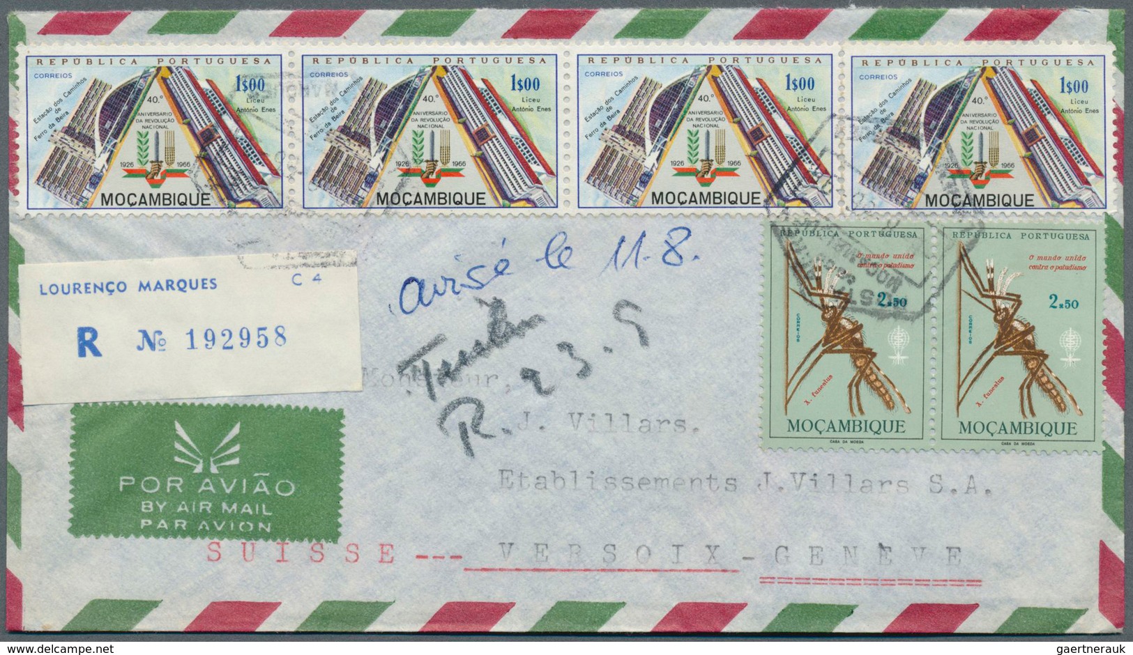 23671 Mocambique: 1962/1969, Aprr. 50 Letters, Mostly Registered From Lourenco Marques To Switzerland. Als - Mozambique