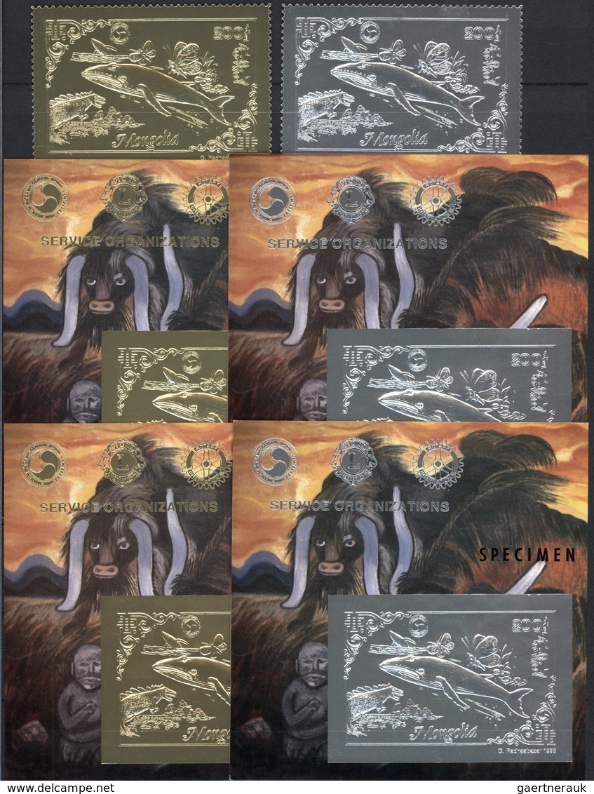 23681 Mongolei: 1993, Specialised Collection In Album With Different GOLD And SILVER Issues Incl. Stamps ( - Mongolie