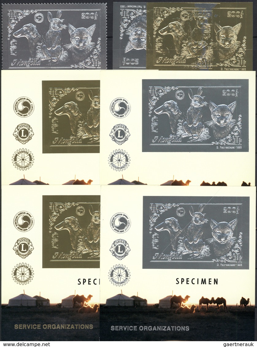 23681 Mongolei: 1993, specialised collection in album with different GOLD and SILVER issues incl. stamps (