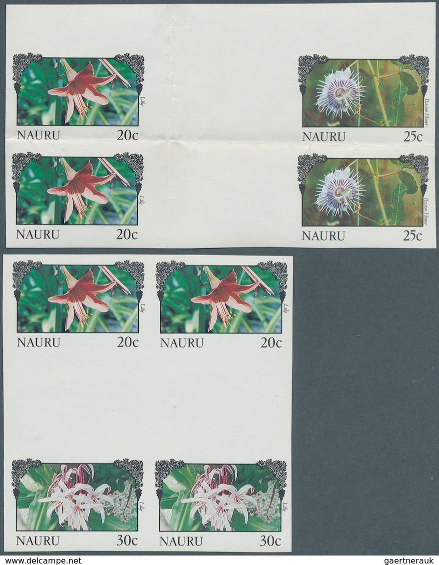 23685 Nauru: 1990/94, Special Lot Containing Imperforated Stamps Only: Scott #380/83 "Flowers" With 28 Sta - Nauru