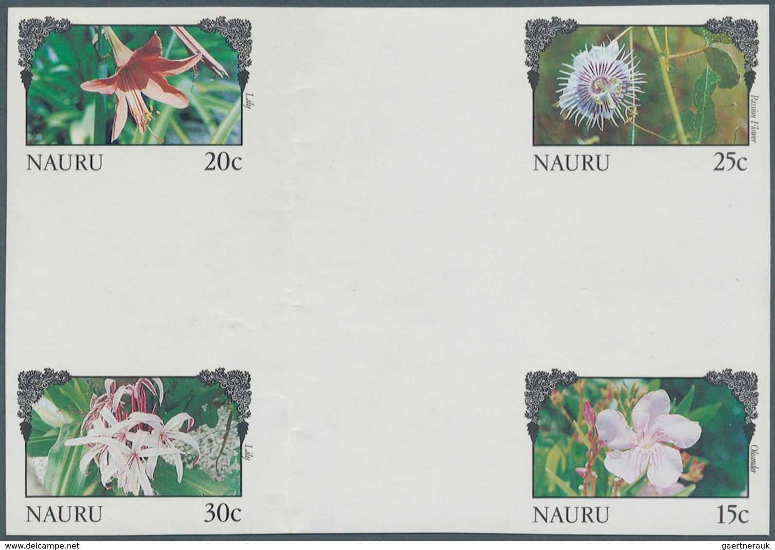 23685 Nauru: 1990/94, Special Lot Containing Imperforated Stamps Only: Scott #380/83 "Flowers" With 28 Sta - Nauru