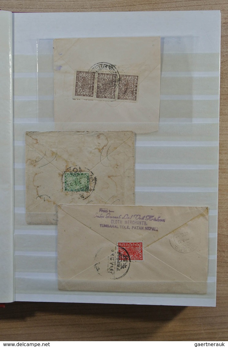 23693 Nepal: 1900-1935 (ca.): Stockbook With 56 Classic Covers Of Nepal, Of Which 17 With Stamps. Many Dif - Népal