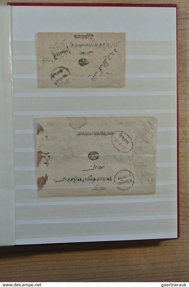 23693 Nepal: 1900-1935 (ca.): Stockbook with 56 classic covers of Nepal, of which 17 with stamps. Many dif