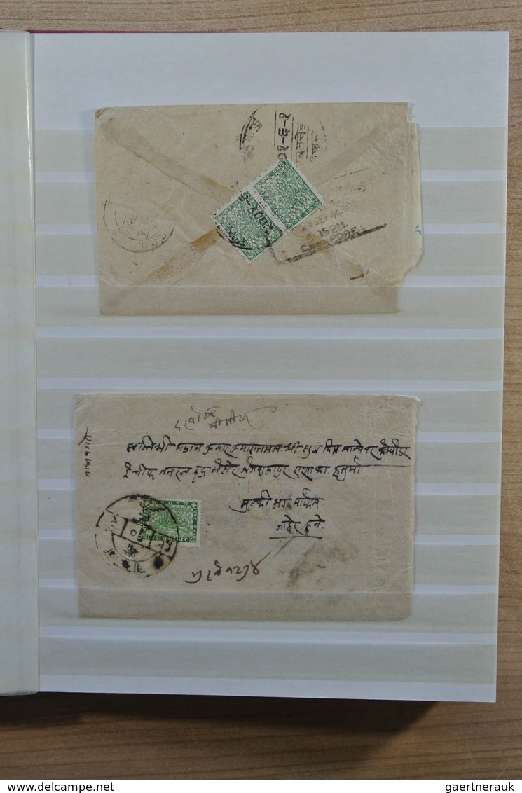 23693 Nepal: 1900-1935 (ca.): Stockbook with 56 classic covers of Nepal, of which 17 with stamps. Many dif