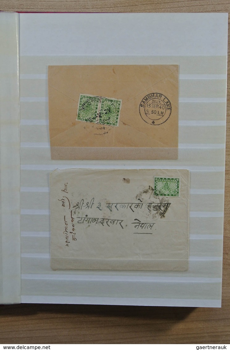 23693 Nepal: 1900-1935 (ca.): Stockbook with 56 classic covers of Nepal, of which 17 with stamps. Many dif