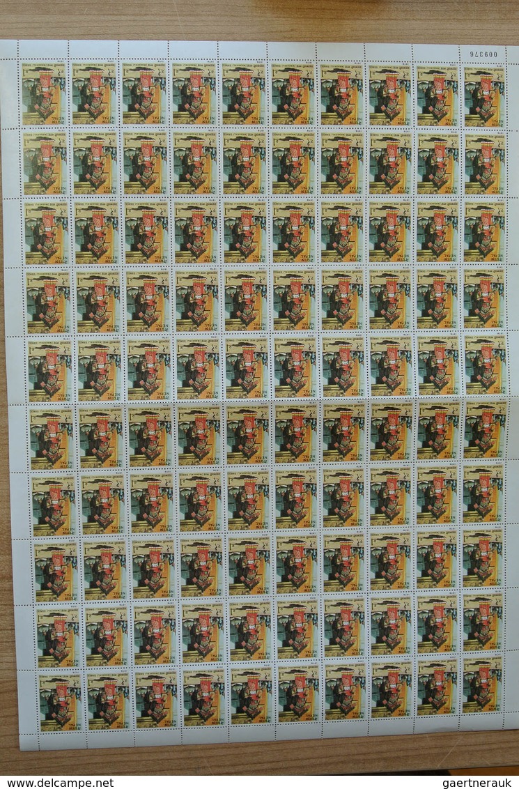 23700 Nepal: Box with ca. 65, mostly complete, MNH sheets of Nepal, including some nice thematic material.