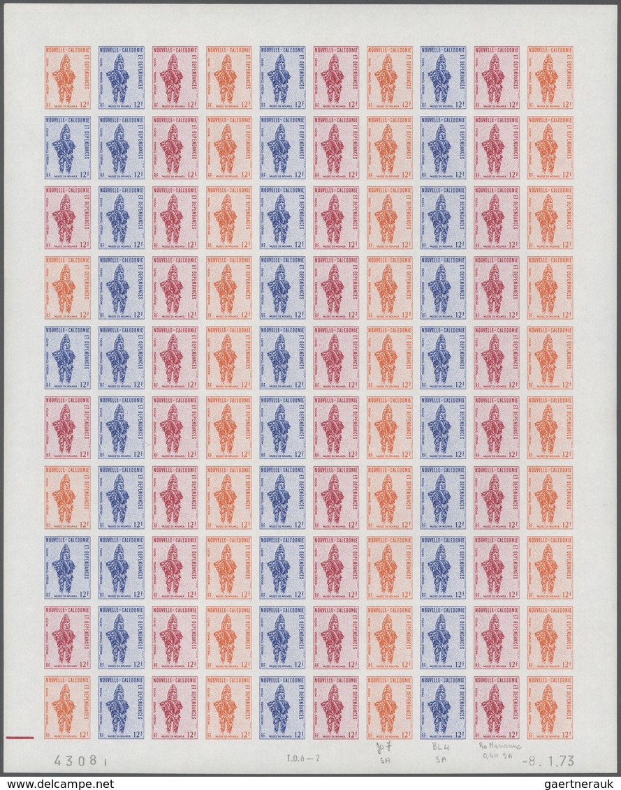 23708 Neukaledonien: 1973. Lot Of 3 Color Proof Sheets Of 100 For The Definitive Issue "Tchamba Mask". Pri - Autres & Non Classés