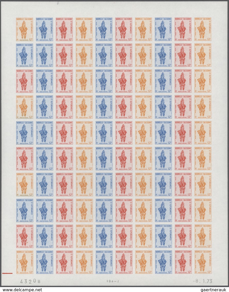 23708 Neukaledonien: 1973. Lot Of 3 Color Proof Sheets Of 100 For The Definitive Issue "Tchamba Mask". Pri - Autres & Non Classés