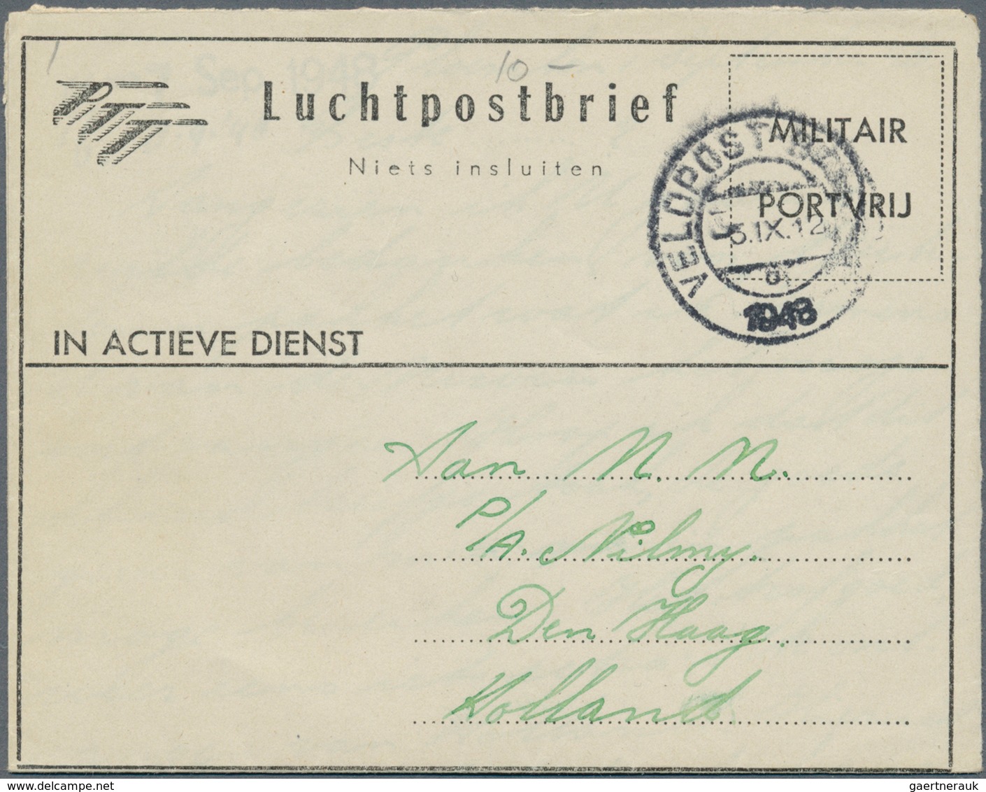 23739 Niederländisch-Indien: 1937/63, Lot W. Military Mail 1946/63: "in Actieve Dienst" (5, Various Forms) - Indes Néerlandaises