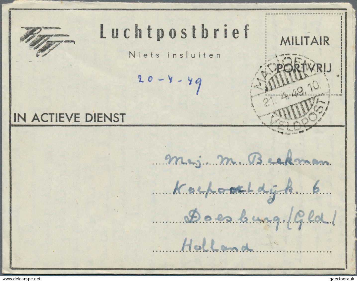 23739 Niederländisch-Indien: 1937/63, lot w. military mail 1946/63: "in actieve dienst" (5, various forms)