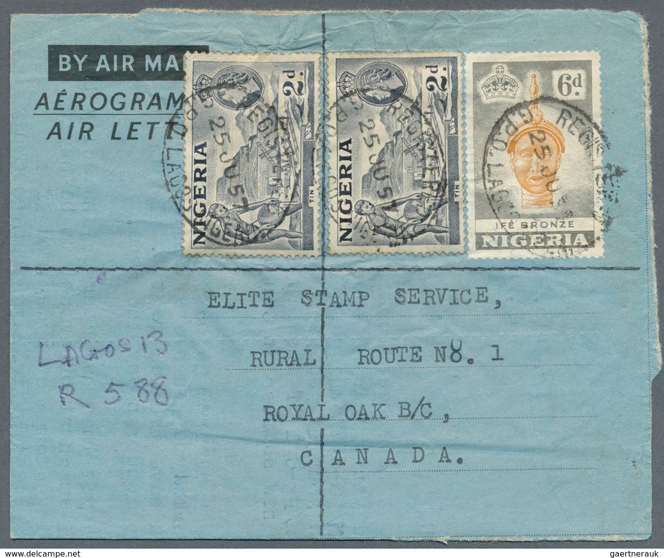 23750 Nigeria: 1956/1963 (ca.), AEROGRAMMES: Accumulation With More Than 400 Unused And Used/CTO 6d. 'Bron - Nigeria (...-1960)