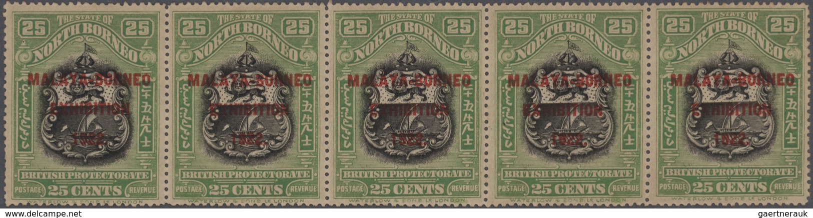 23763 Nordborneo: 1922, MALAYA-BORNEO EXHIBITION, 1c. To 50c., Group Of Nine Values Each As Horiz. Strip O - Bornéo Du Nord (...-1963)