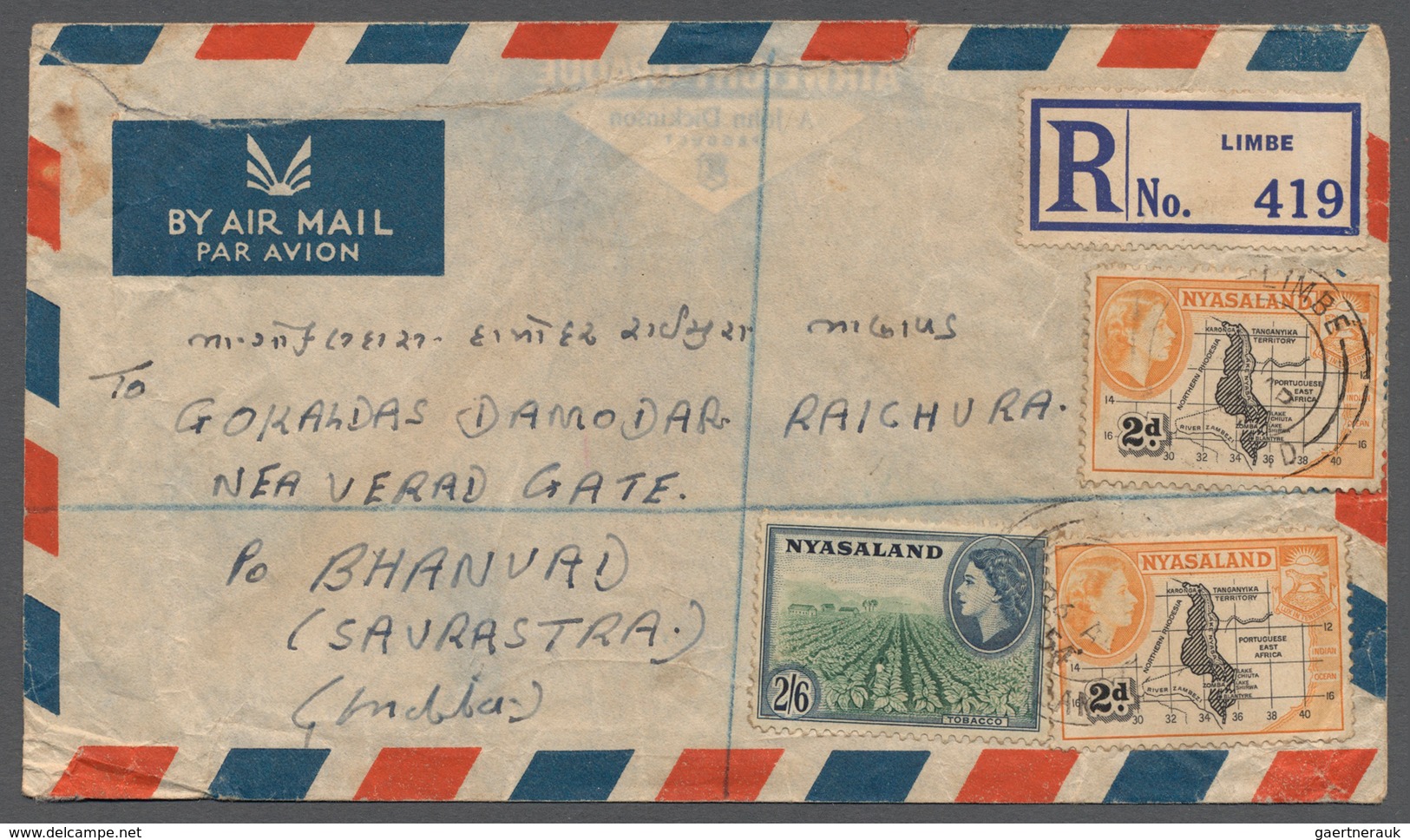 23771 Nyassaland: 1954/55, Six Registered Airmail Covers To India: From Limbe, Nyassaland Franked With 195 - Nyassa