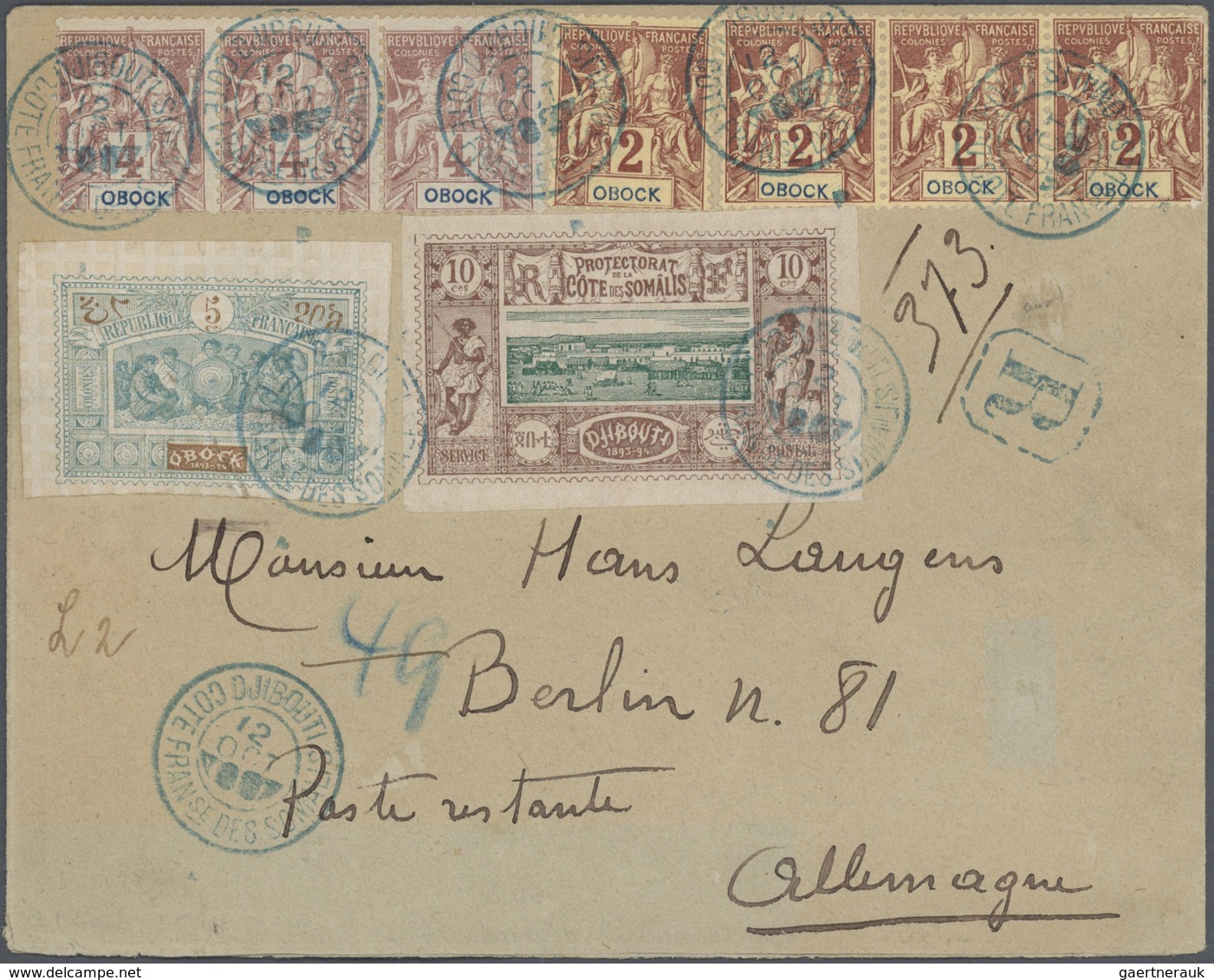 23775 Obock: 1893/1911, Collection Of Nearly 50 Entires Incl. Ppc And A Good Selection Of Stationeries, Ne - Autres & Non Classés