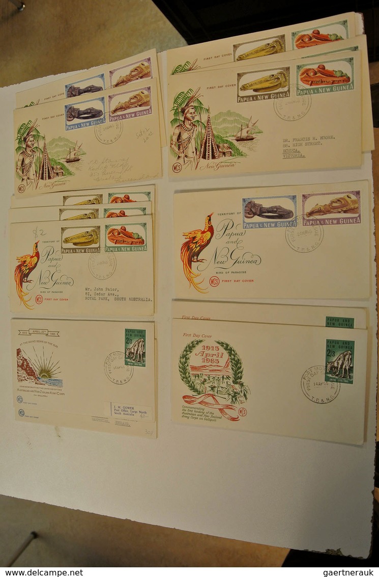 23812 Papua Neuguinea: 1952/88: Lot of ca. 1400 FDC's of Papua New Guinea 1952-1988 in large box. Lot cont