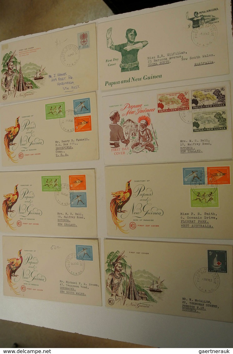 23812 Papua Neuguinea: 1952/88: Lot of ca. 1400 FDC's of Papua New Guinea 1952-1988 in large box. Lot cont