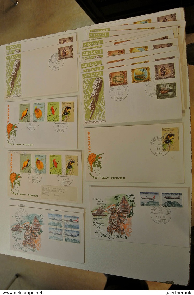 23812 Papua Neuguinea: 1952/88: Lot of ca. 1400 FDC's of Papua New Guinea 1952-1988 in large box. Lot cont