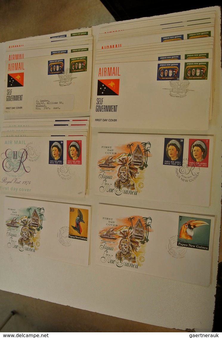 23812 Papua Neuguinea: 1952/88: Lot of ca. 1400 FDC's of Papua New Guinea 1952-1988 in large box. Lot cont