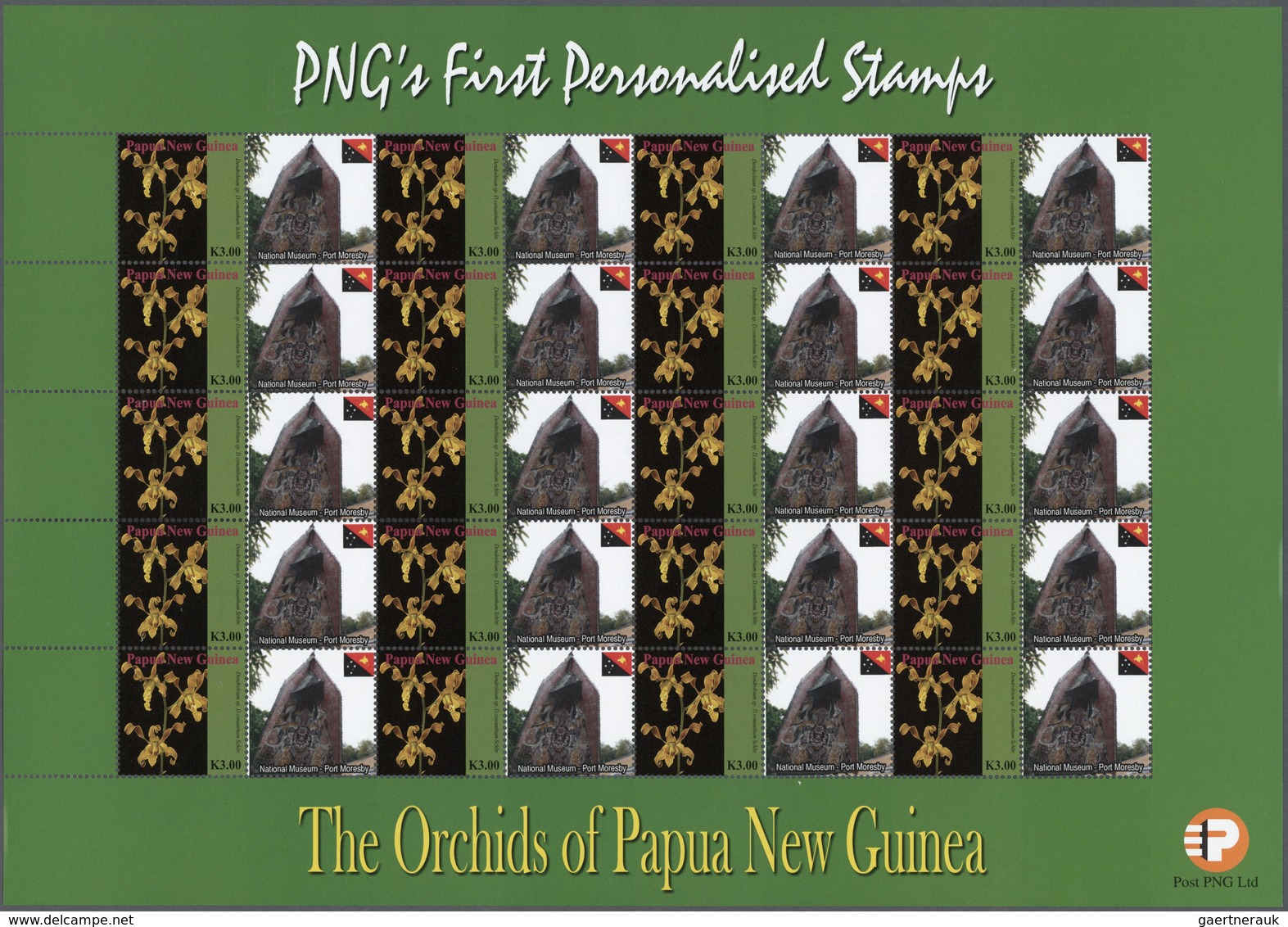23833 Papua Neuguinea: 2007. Lot With 500 Sheets ORCHIDS 3.00k With Personalised Ornamental Label NATIONAL - Papua Nuova Guinea