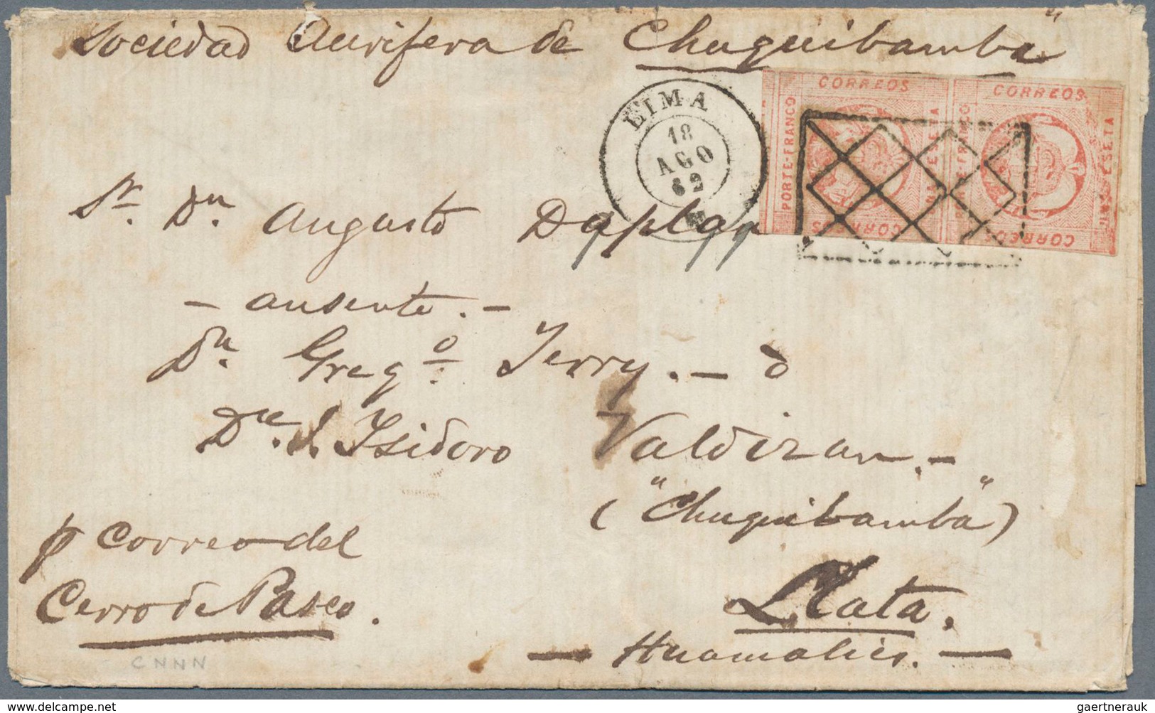 23862 Peru: 1861/1862, 7 Folded Letters And One Front All Franked With 1 Peseta Coat Of Arms From 3rd Issu - Peru