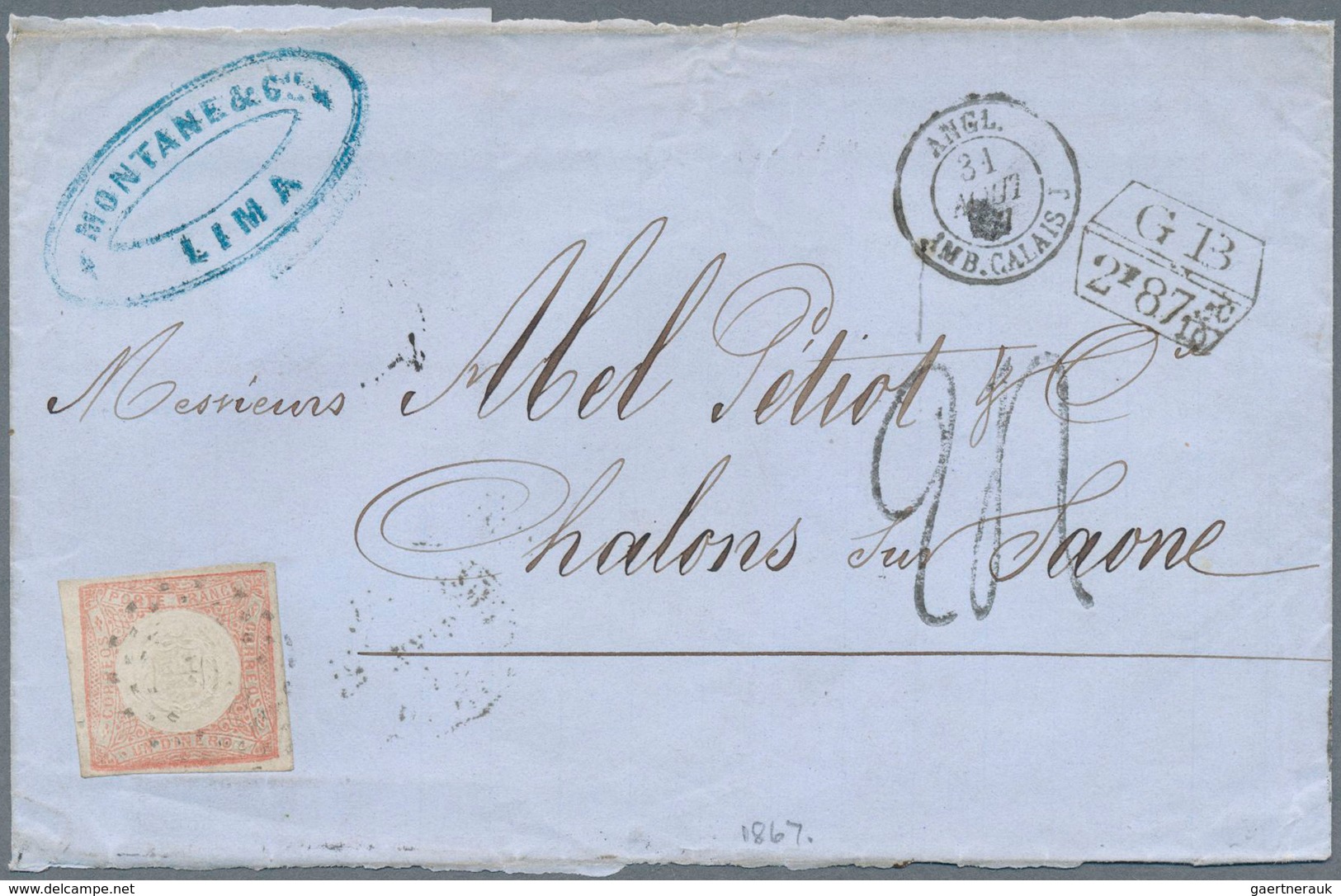23863 Peru: 1862/1870, Seven Letters In Very Fine Condition, Six Of Them Franked, Five Of Them Used In Per - Pérou