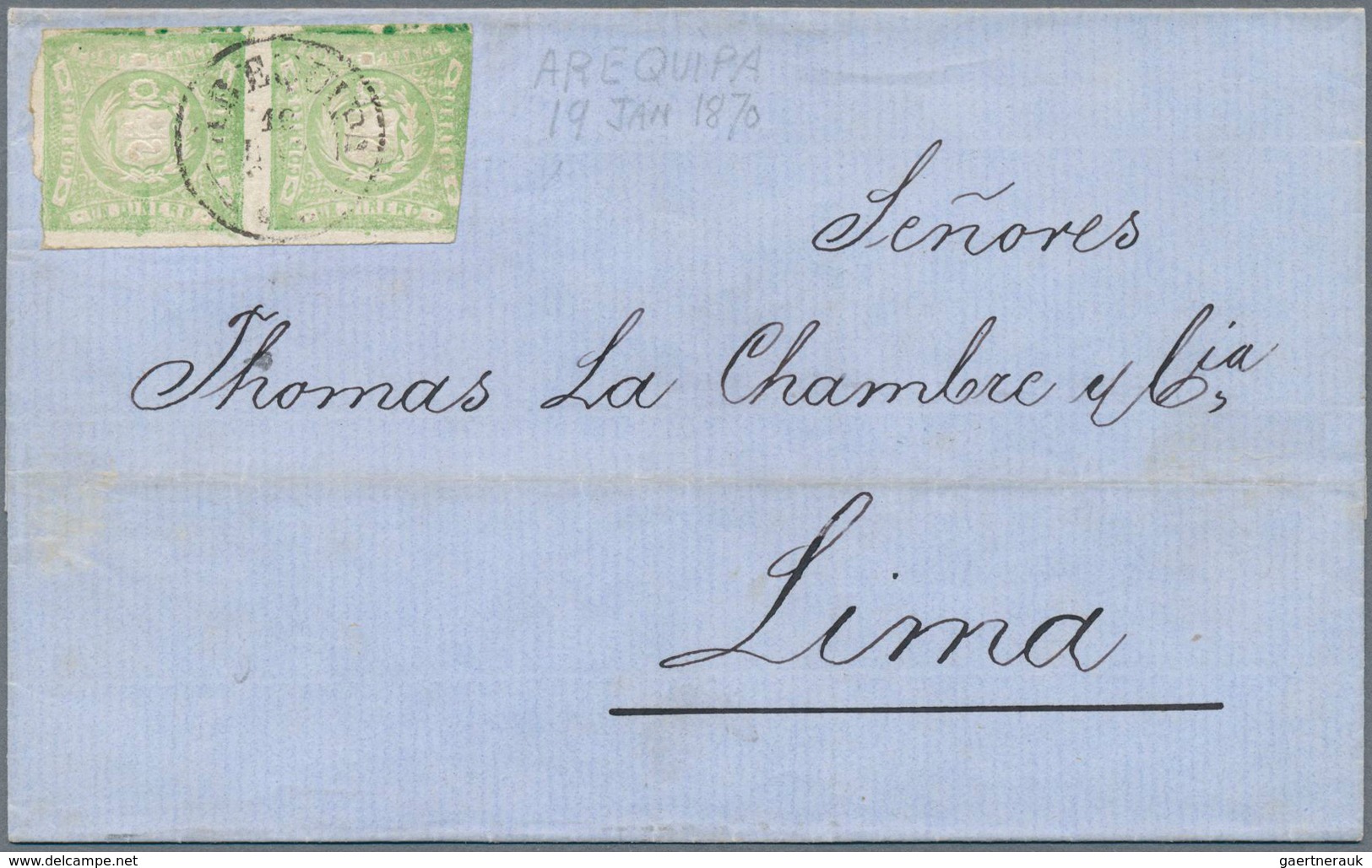 23863 Peru: 1862/1870, Seven Letters In Very Fine Condition, Six Of Them Franked, Five Of Them Used In Per - Pérou