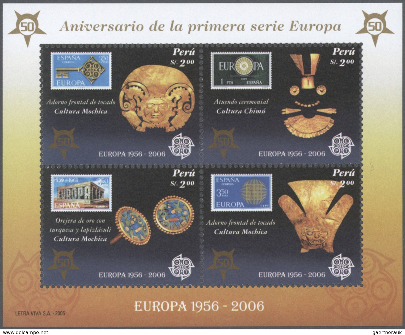 23867 Peru: 2006, "Europa Stamps, 50th Anniversary". Lot Of 1,000 Souvenir Sheets, Mint, NH. Postage Price - Pérou
